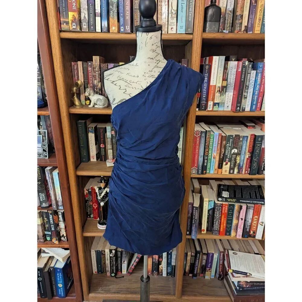 Allsaints Women's US 6 Blue Japanese Cloth One Shoulder Mini Dress Evening